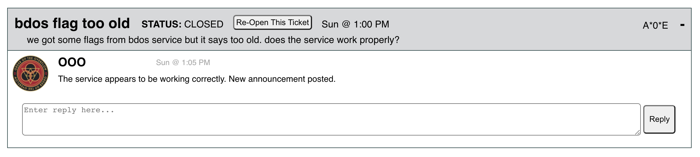 A*0*E ticket re: disclosed flags